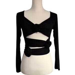 WIN WIN Black Rosette Cutout Crop Top Size Small
